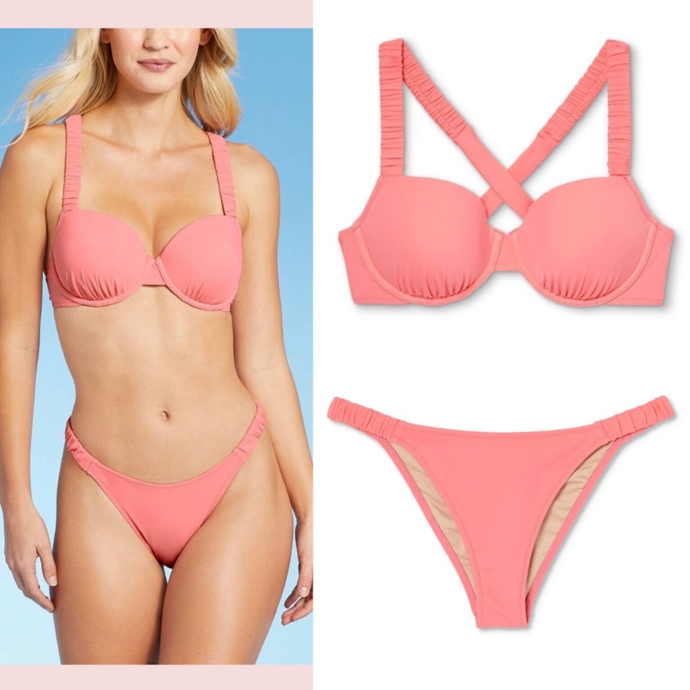 NEW Shade &‎ Shore [ 32B ] Keyhole Bikini Top +[ Small ] Cheeky Bottom Guava